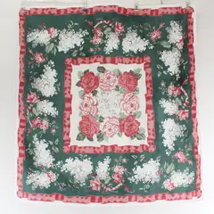 Vintage Forest Green and Cranberry Floral Print Square Tablecloth 33" X 33"