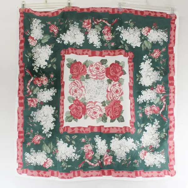 Vintage Forest Green and Cranberry Floral Print Square Tablecloth 33" X 33"