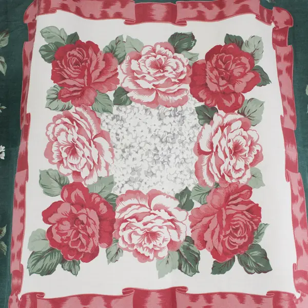 Vintage Forest Green and Cranberry Floral Print Square Tablecloth 33" X 33"