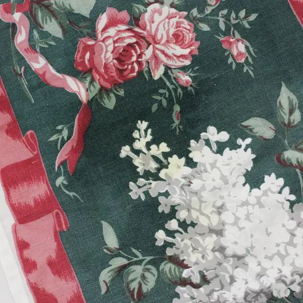 Vintage Forest Green and Cranberry Floral Print Square Tablecloth 33" X 33"