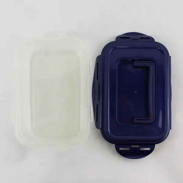 Lock & Lock Blue/Clear Plastic Rectangle Storage Container With Handle 8.5" Long