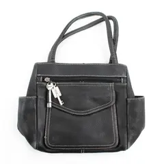 Fossil Small Black Genuine Leather Satchel Purse Flawed