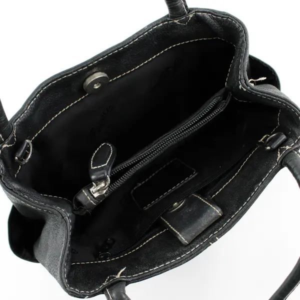 Fossil Small Black Genuine Leather Satchel Purse Flawed