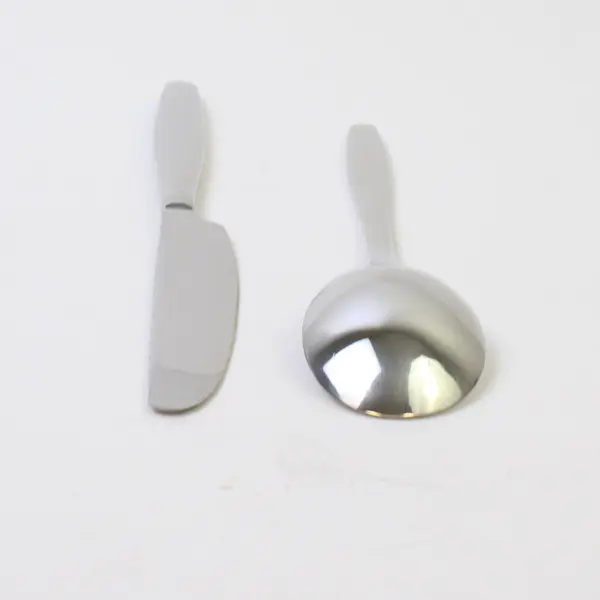 Lot of 2 Nambe Flatware Aidan Pattern 18/10 SS Oval Soup Spoon Dinner Knife VG