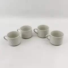 Lot Of 4 Totally Today Brand TTO12 Pattern White Ceramic Flat Cups 2.75" Tall