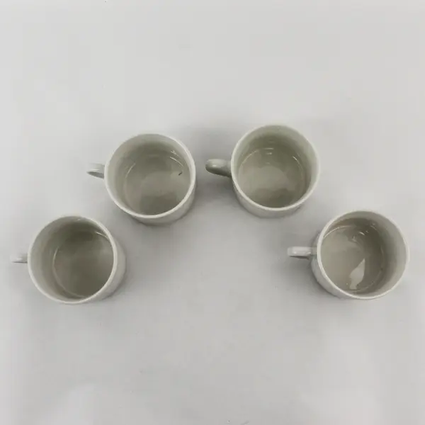 Lot Of 4 Totally Today Brand TTO12 Pattern White Ceramic Flat Cups 2.75" Tall