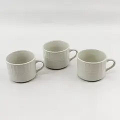Lot Of 3 Totally Today Brand TTO12 Pattern White Ceramic Flat Cups 2.75" Tall