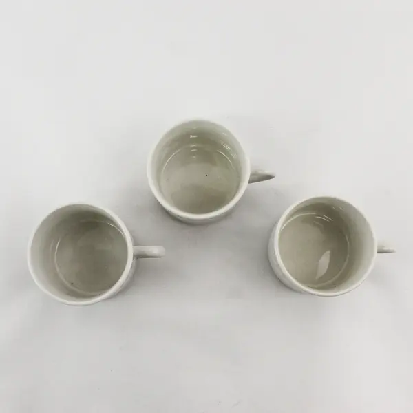 Lot Of 3 Totally Today Brand TTO12 Pattern White Ceramic Flat Cups 2.75" Tall
