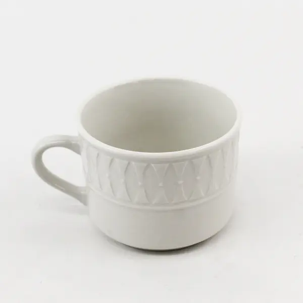 Lot Of 3 Totally Today Brand TTO12 Pattern White Ceramic Flat Cups 2.75" Tall
