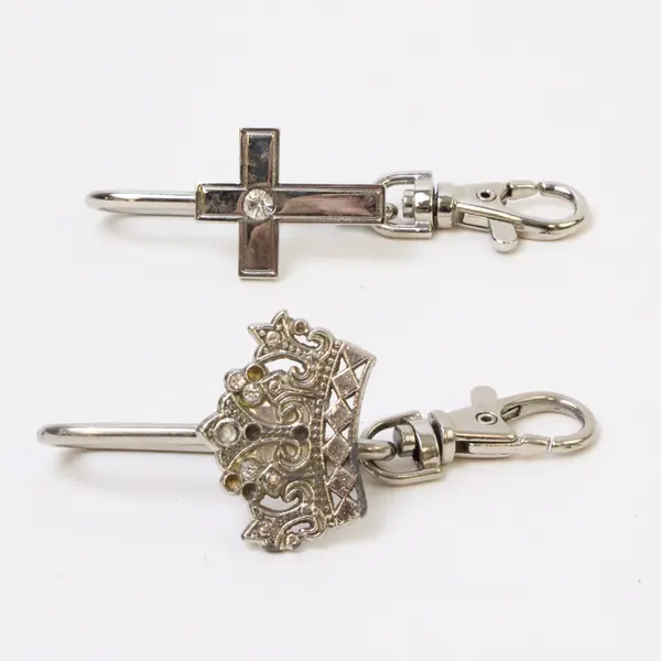 Lot of 2 Silver-Tone Key Purse Charms Crown Acrylic Stones 2.5in