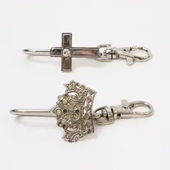 Lot of 2 Silver-Tone Key Purse Charms Crown Acrylic Stones 2.5in