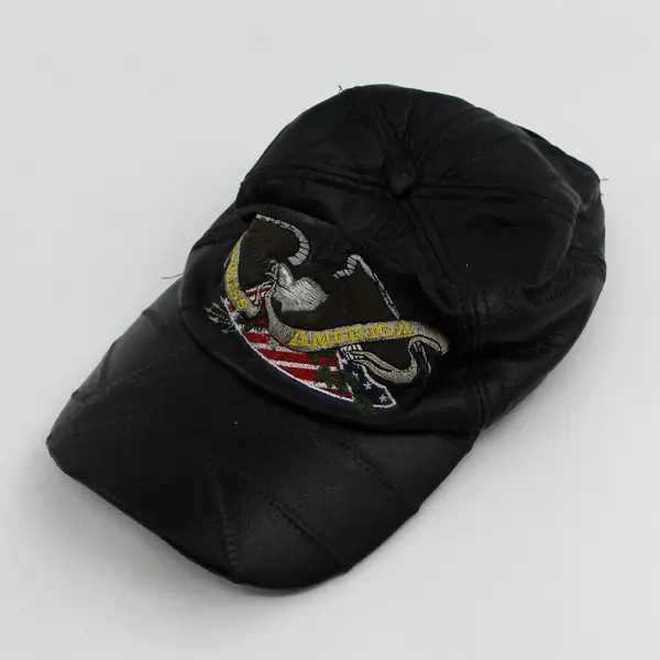 Vintage God Bless America Strap Back Adult Cap One Size Black Leather 