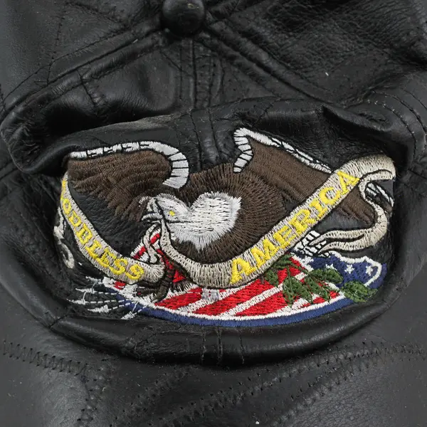 Vintage God Bless America Strap Back Adult Cap One Size Black Leather 