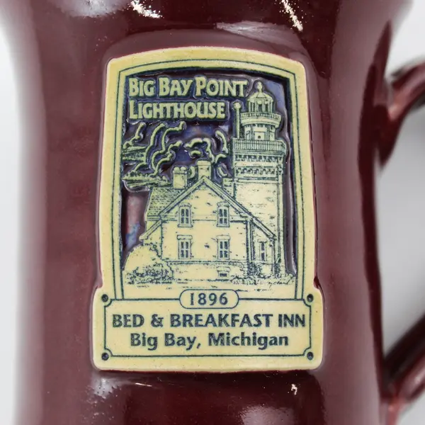 Deneen Pottery Big Bay Point Lighthouse Michigan Red Ceramic Mug