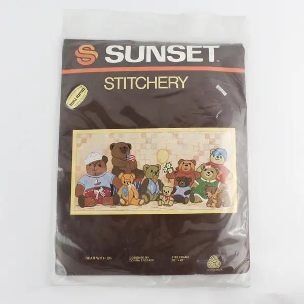 Vintage 1983 Sunset Designs Bear With Us Wool Stitchery Kit 