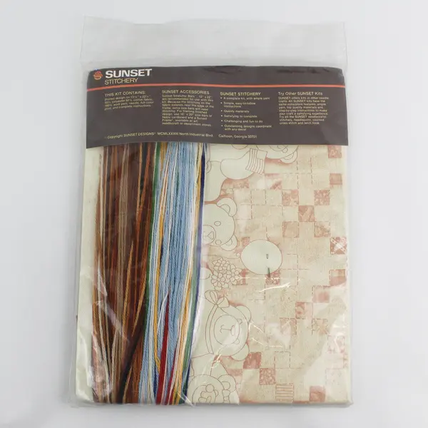 Vintage 1983 Sunset Designs Bear With Us Wool Stitchery Kit 