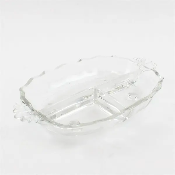 Fostoria Clear Glass Oval 3 Section Divided Relish Dish With Handle 12.5" Long