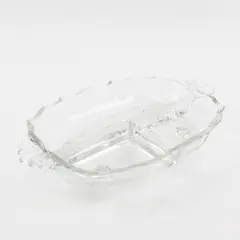 Fostoria Clear Glass Oval 3 Section Divided Relish Dish With Handle 12.5" Long