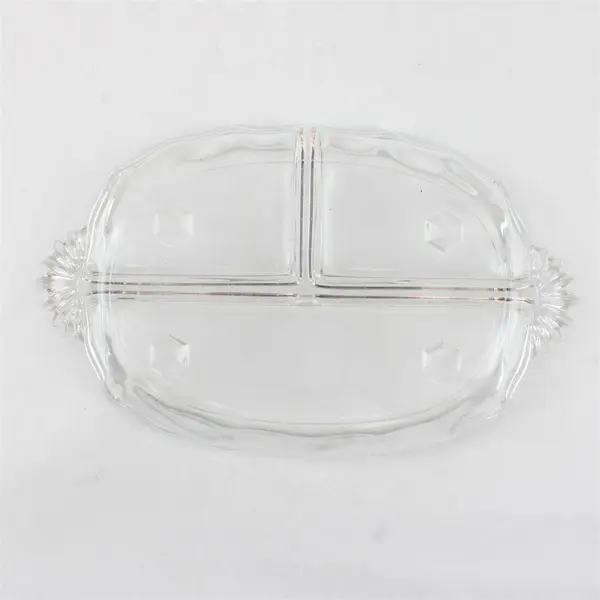 Fostoria Clear Glass Oval 3 Section Divided Relish Dish With Handle 12.5" Long