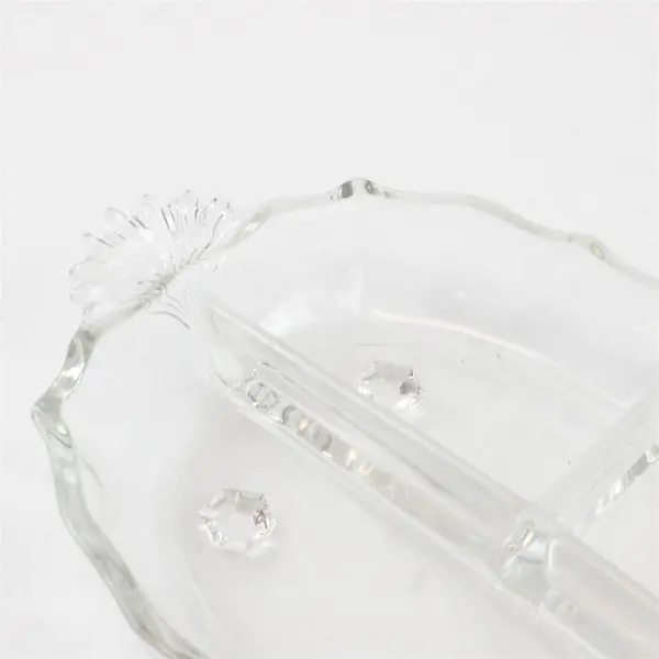 Fostoria Clear Glass Oval 3 Section Divided Relish Dish With Handle 12.5" Long
