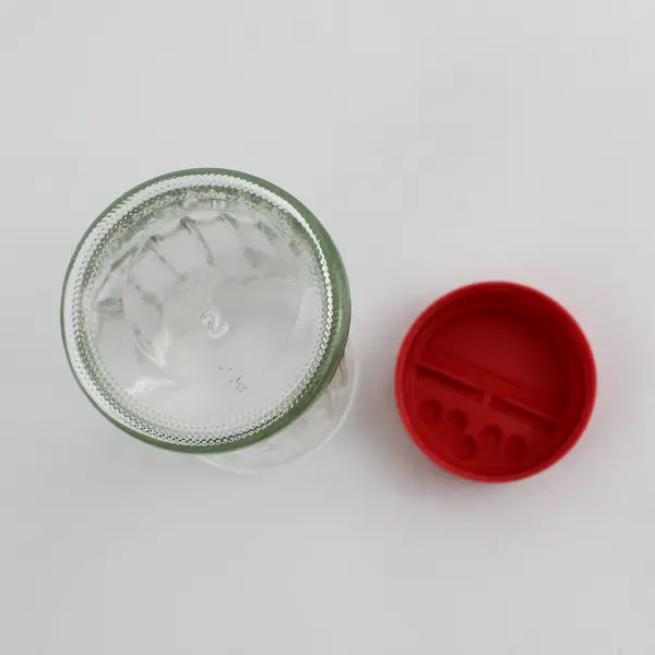 Vintage Nutrasweet Sweetener Glass Canister Shaker Red Lid