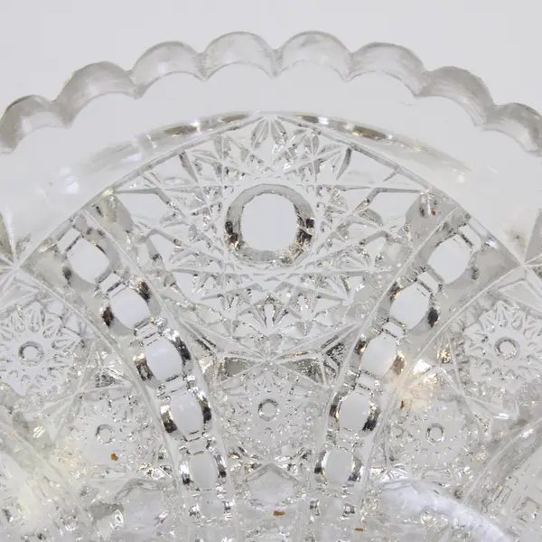 Smith Glass Daisy & Button Clear Pattern Small Round Cut Glass Bowl 5"