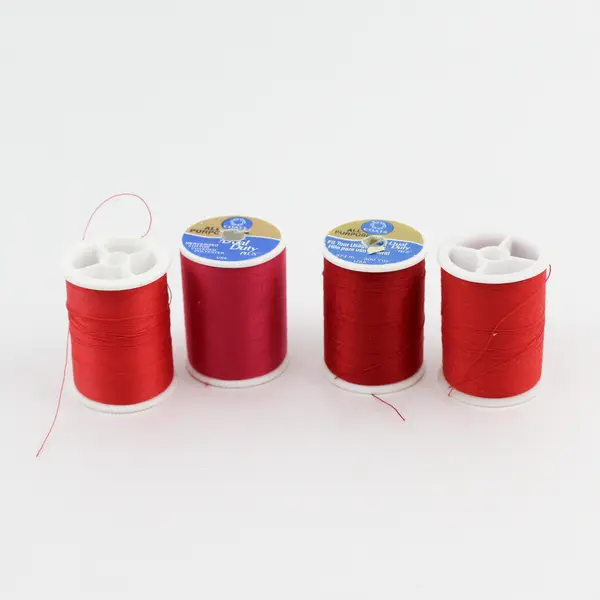 Lot of 4 Spools Coats & Clark Red Sewing Thread (3 Used, 1 New) 