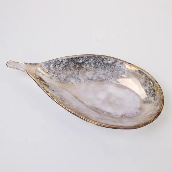 Unbranded/Unmarked Gold Iridescent Clear Glass Oval Spoon Rest 8.5" Long