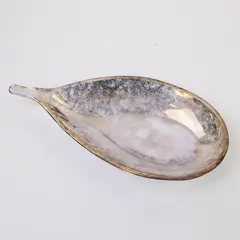 Unbranded/Unmarked Gold Iridescent Clear Glass Oval Spoon Rest 8.5" Long