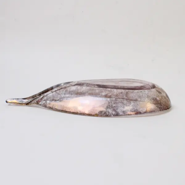 Unbranded/Unmarked Gold Iridescent Clear Glass Oval Spoon Rest 8.5" Long