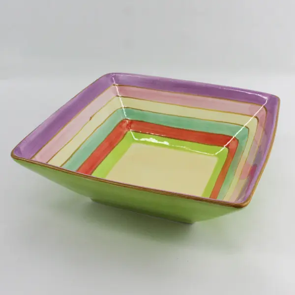Foreside Hand-Painted Multicolor Striped Flared Square Ceramic Fruit Bowl 12"
