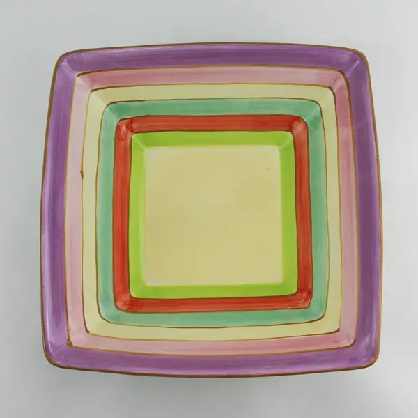 Foreside Hand-Painted Multicolor Striped Flared Square Ceramic Fruit Bowl 12"