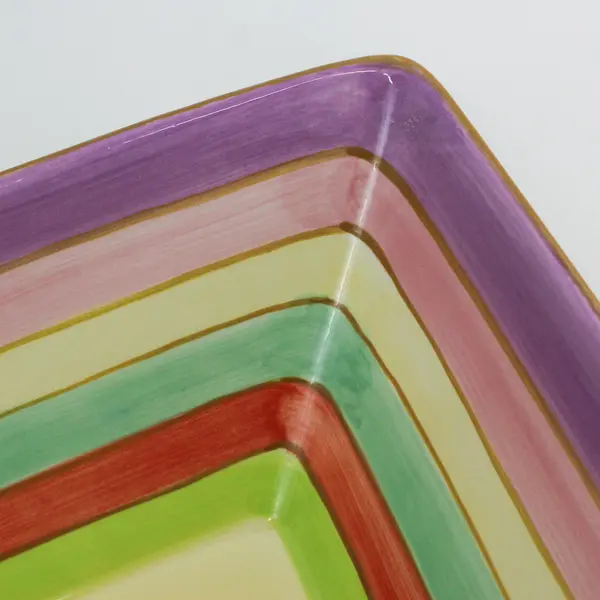 Foreside Hand-Painted Multicolor Striped Flared Square Ceramic Fruit Bowl 12"