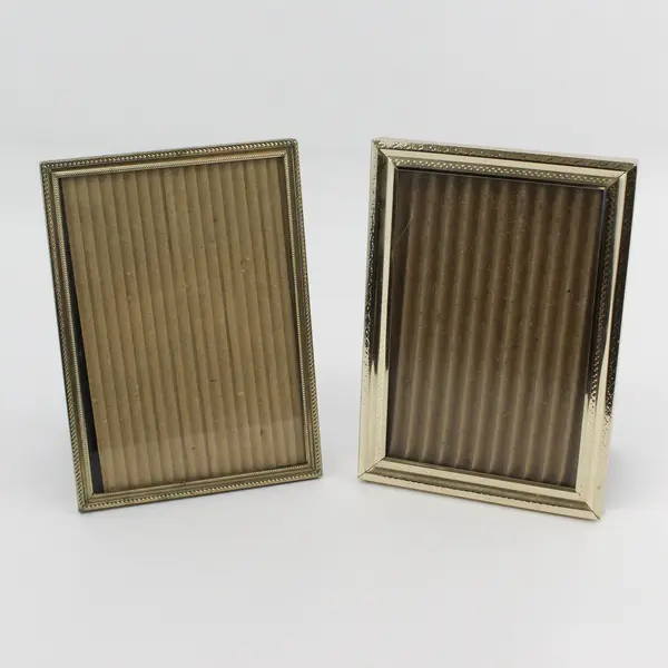 Lot of 2 Gold Tone Metal Standing Picture Photo Frames 5"x7" 