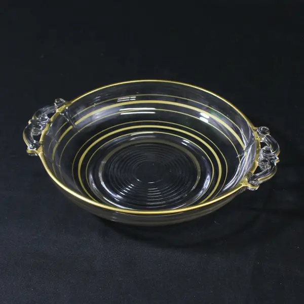 Vintage Gold Rim Glass Handled Candy Bowl 6"