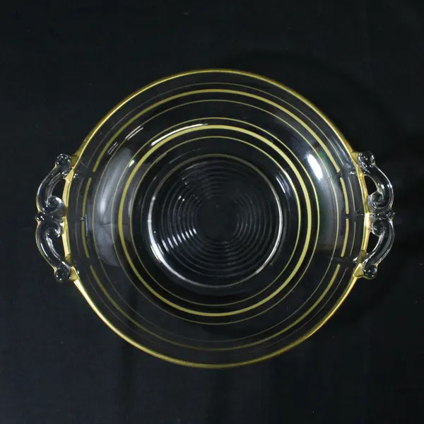 Vintage Gold Rim Glass Handled Candy Bowl 6"