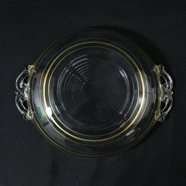 Vintage Gold Rim Glass Handled Candy Bowl 6"
