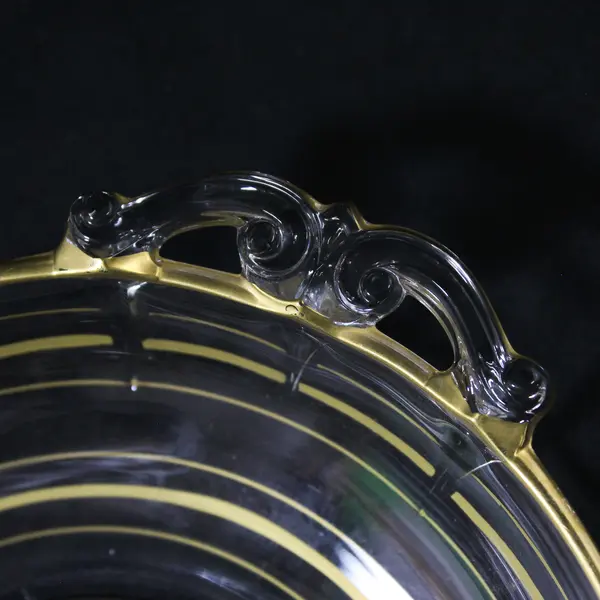 Vintage Gold Rim Glass Handled Candy Bowl 6"