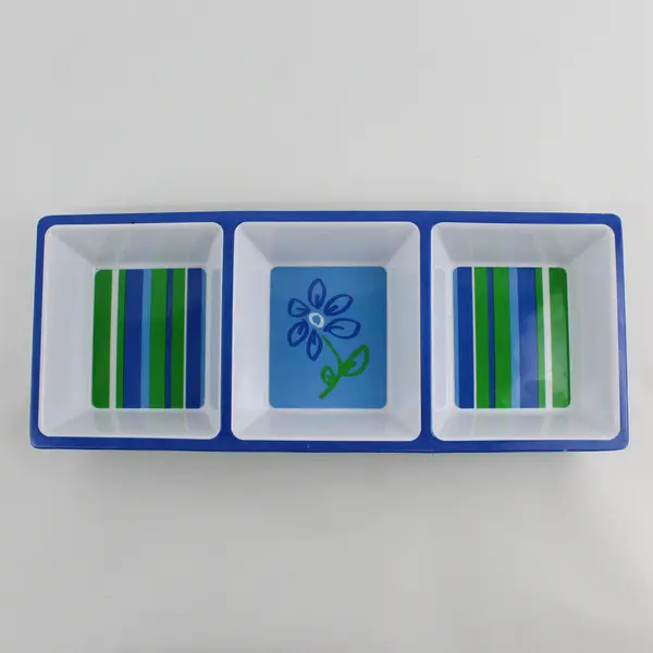 Blue & Green Themed 3-Compartment Serving Dish, #04763