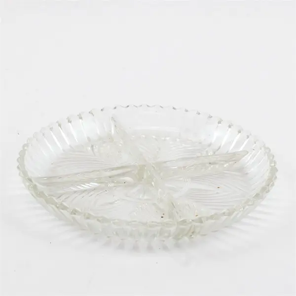 Indiana Glass 259 Fan Pattern Clear Round 4 Section Divided Relish Dish 7.5"