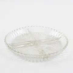 Indiana Glass 259 Fan Pattern Clear Round 4 Section Divided Relish Dish 7.5"