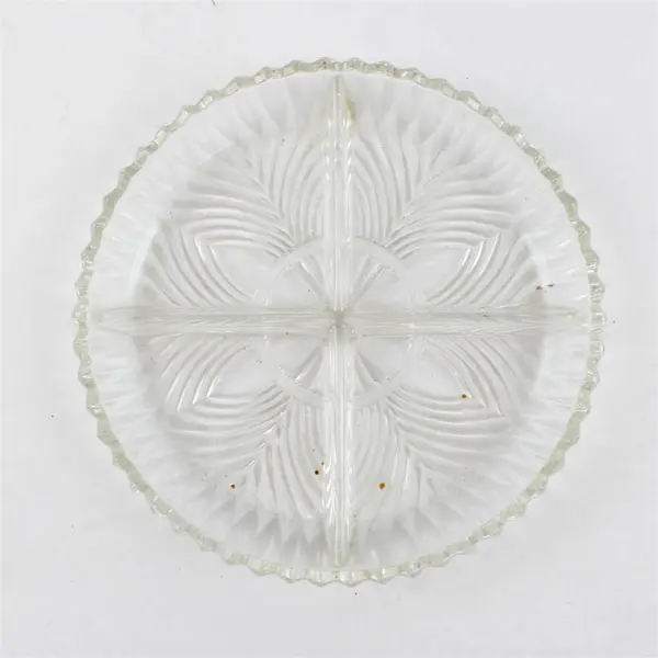 Indiana Glass 259 Fan Pattern Clear Round 4 Section Divided Relish Dish 7.5"
