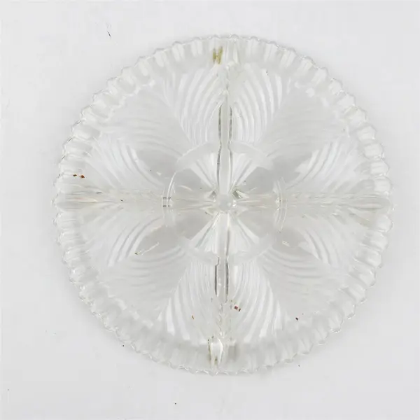 Indiana Glass 259 Fan Pattern Clear Round 4 Section Divided Relish Dish 7.5"