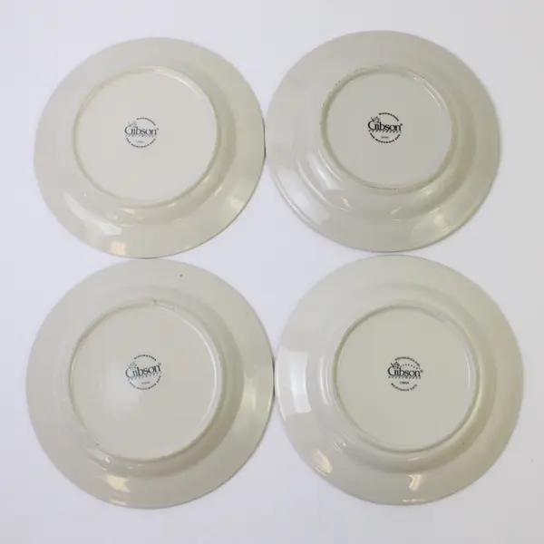 Lot Of 4 Gibson Designs Roseland Pattern Floral Ceramic Salad Plates 7.75"