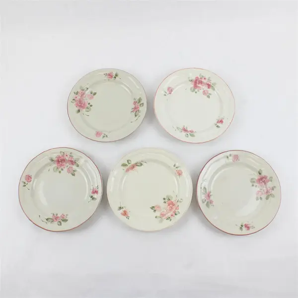Lot Of 5 Gibson Designs Roseland Pattern Floral Ceramic Salad Plates 7.75" Dia