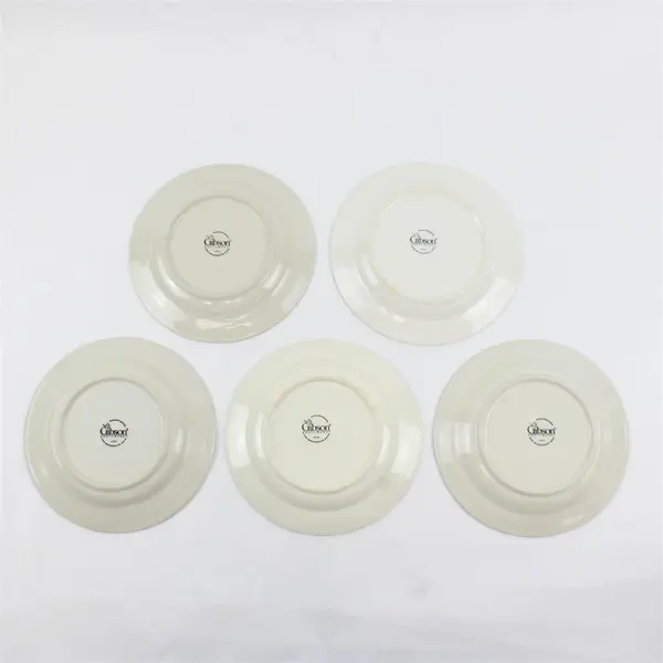 Lot Of 5 Gibson Designs Roseland Pattern Floral Ceramic Salad Plates 7.75" Dia
