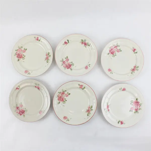 Lot Of 6 Gibson Designs Roseland Pattern Floral Ceramic Salad Plates 7.75"