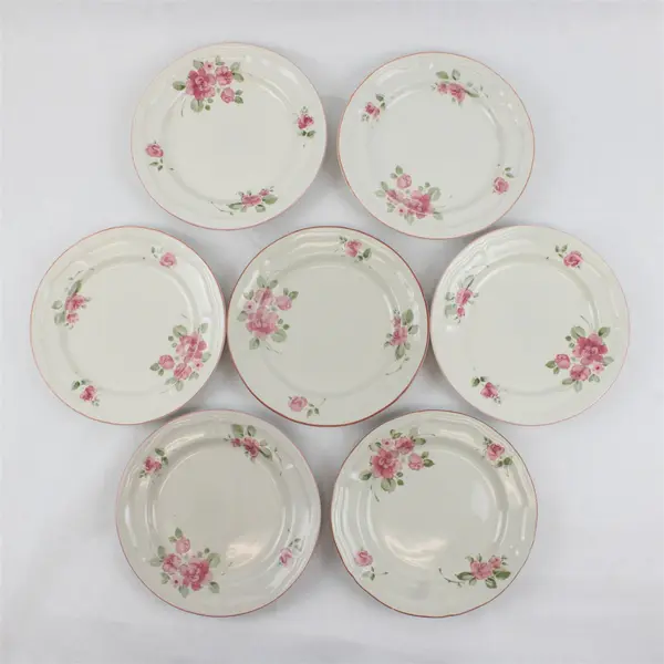 Lot Of 7 Gibson Designs Roseland Pattern Floral Ceramic Salad Plates 7.75"