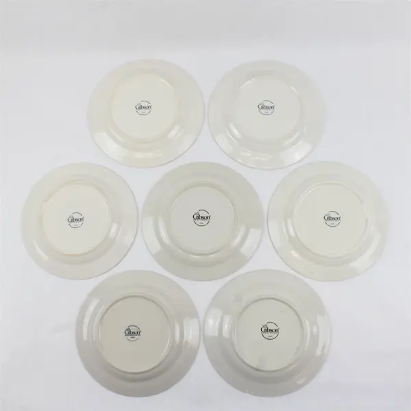 Lot Of 7 Gibson Designs Roseland Pattern Floral Ceramic Salad Plates 7.75"
