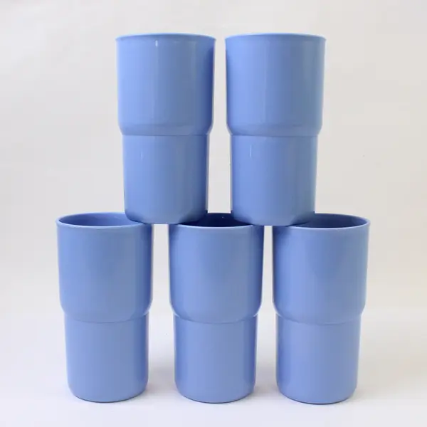 Set of 5 Light Blue Tupperware 12oz Plastic Drink Cups Dishwasher Safe